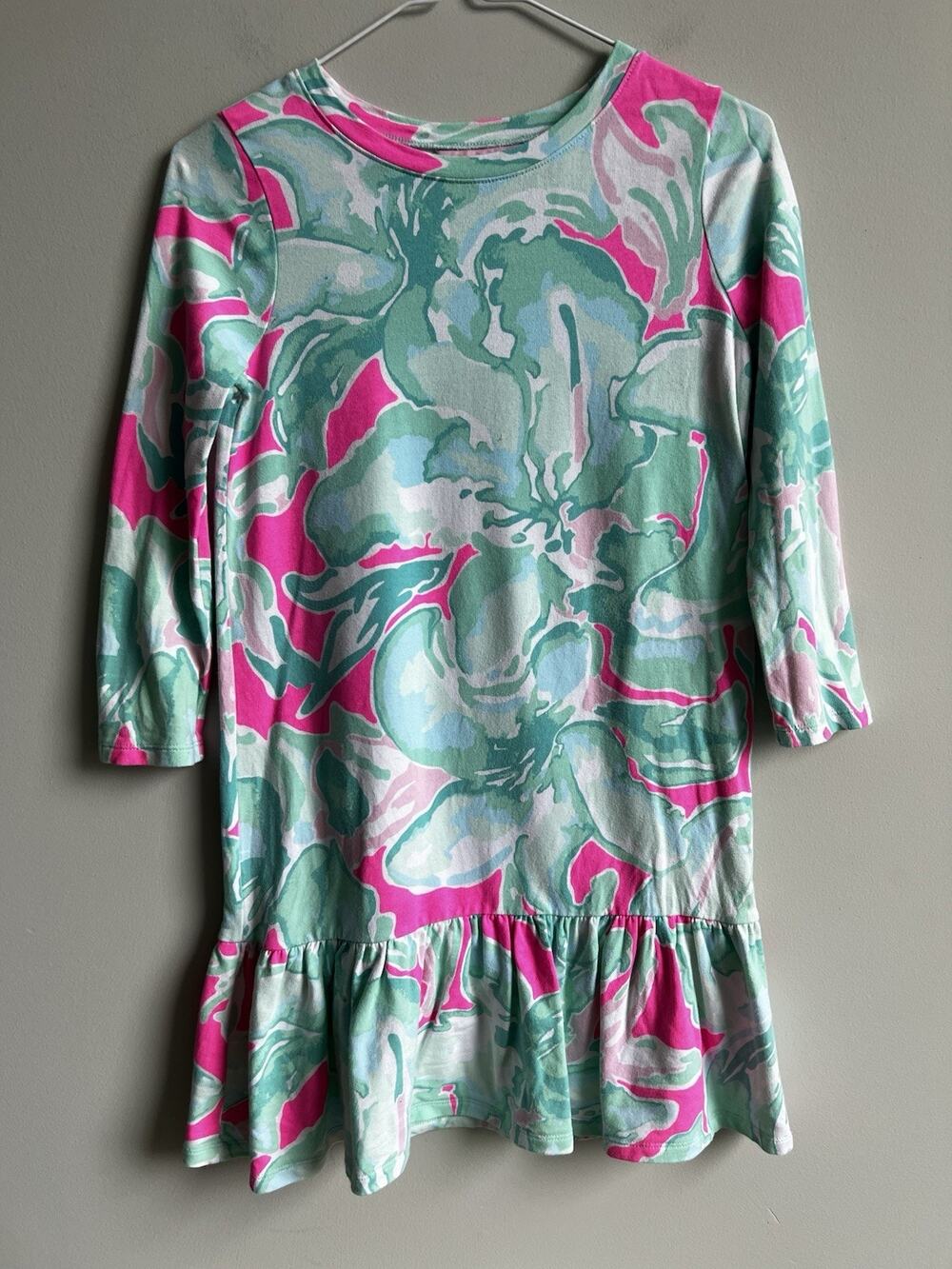 Lilly Pulitzer Dress Girls XL 12-Multicolor 3/4 Sleeve Ruffle Hem